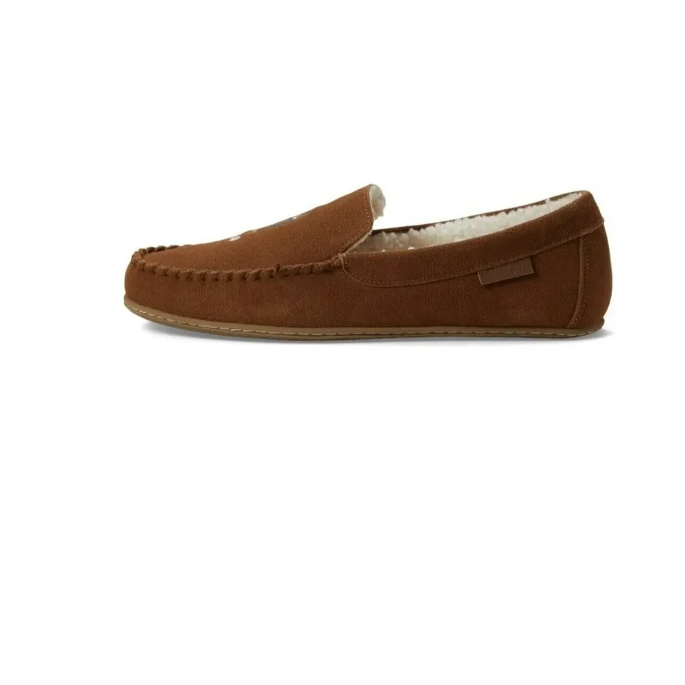 Polo Ralph Lauren Collins Bear Suede Memory Foam Moccasin Slippers BROWN - Picture 5 of 7